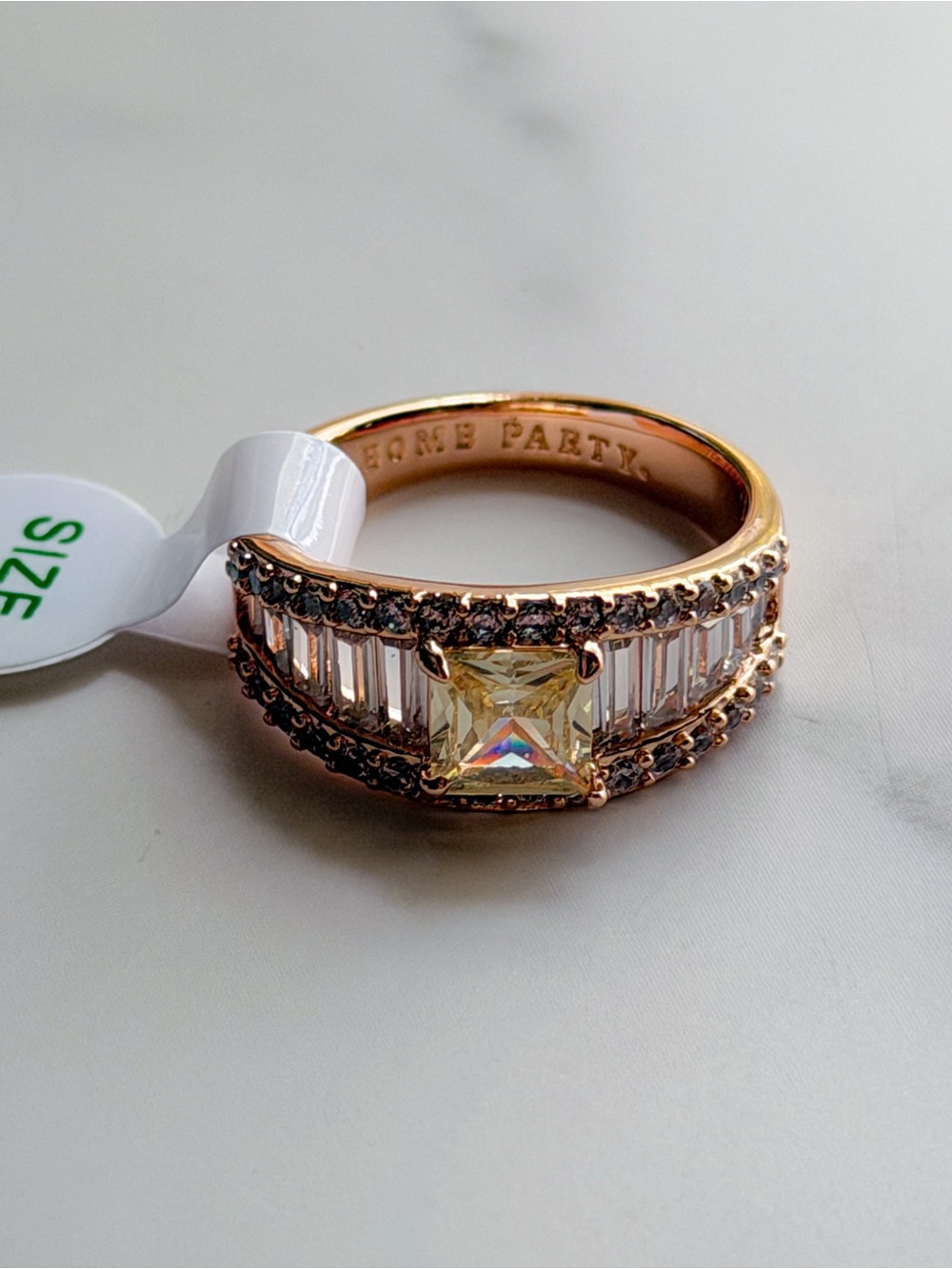 Bomb Party Lemon CZ Statement Ring Rose Gold Plate Sz 8 NWT Princess Cut Bagette - Picture 4 of 5